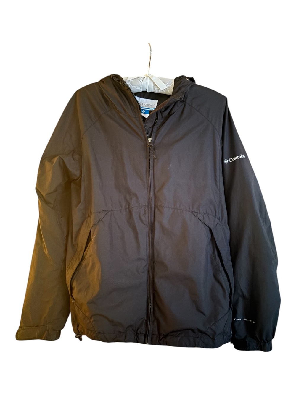 Columbia Navy Blue Packable Hooded Windbreaker Jacket Size M